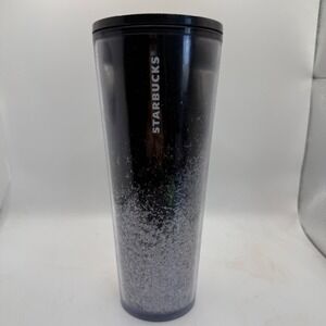 Starbucks 2019 Holiday Black Silver Glitter Tumbler 24oz Venti Cold Cup Iced Lid